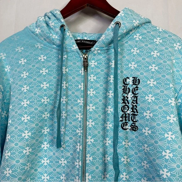 Chrome Hearts Sweater Hoodie Blue White Small Sweatshirt Zip Up Graphic Printed